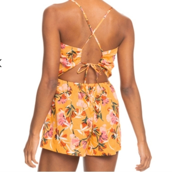 Roxy on way love shorts romper Vibrant peach Floral chamois juniors xl - Picture 5 of 7